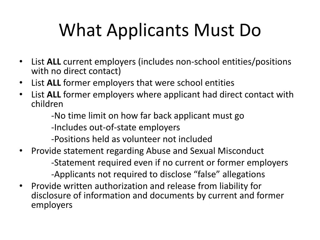 what applicants must do