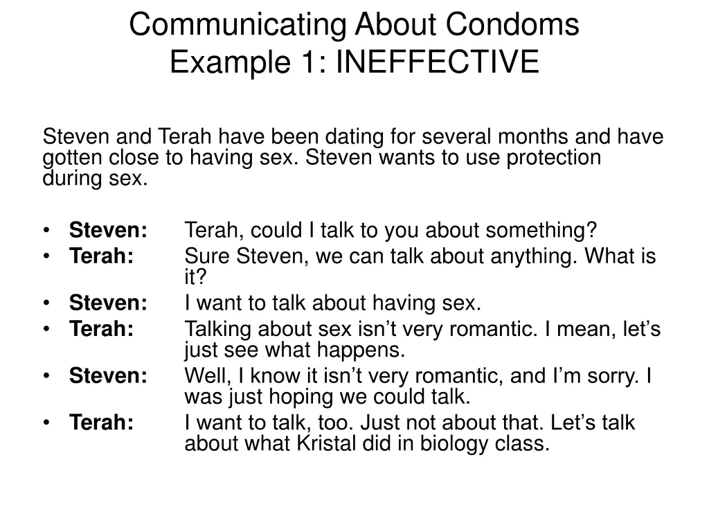 communicating about condoms example 1 ineffective