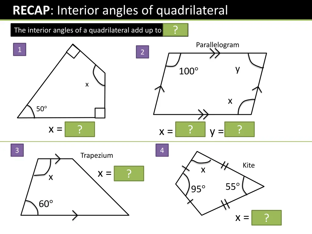 recap interior angles of quadrilateral