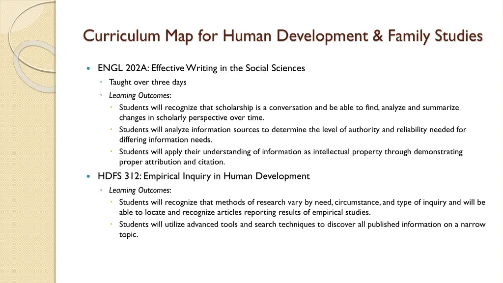 curriculum map for human development family 1