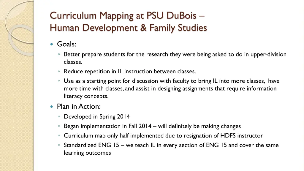 curriculum mapping at psu dubois human