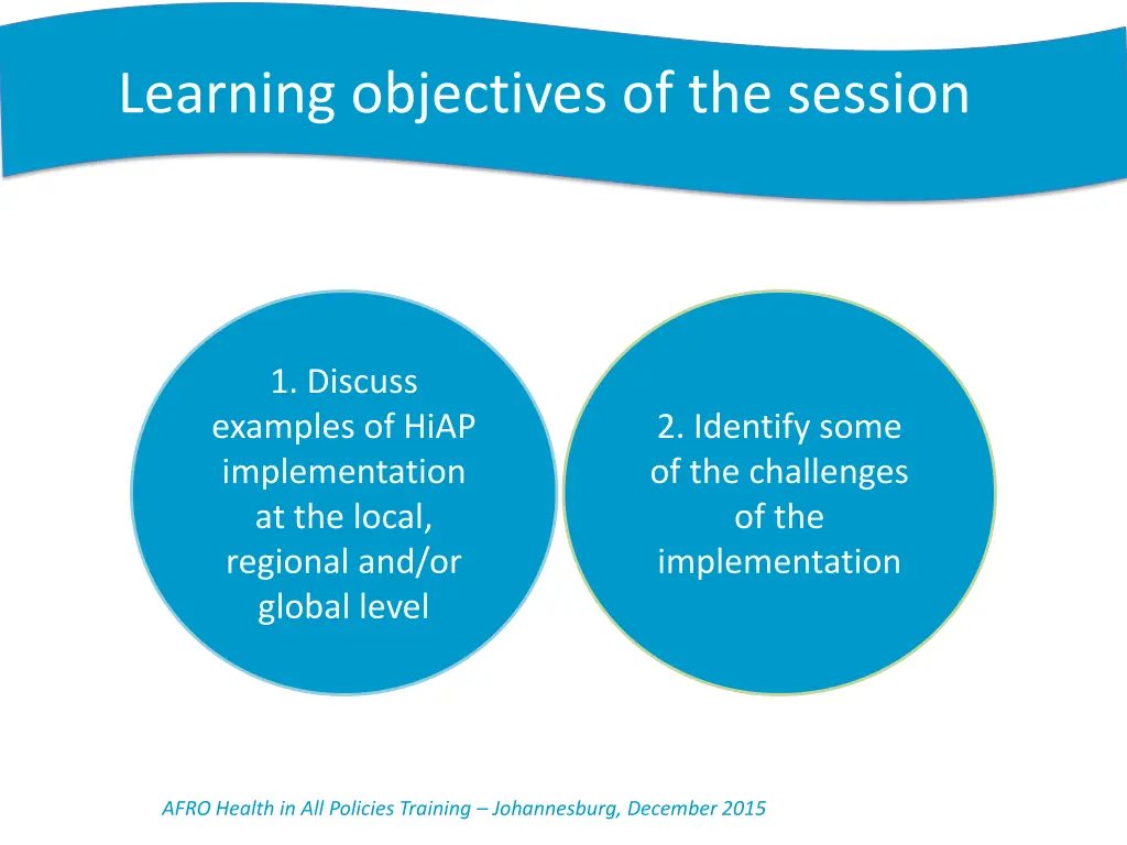 learning objectives of the session