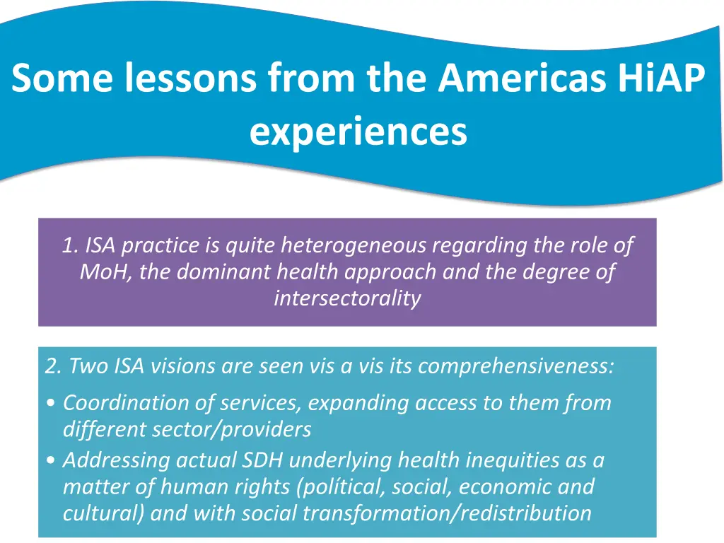 some lessons from the americas hiap experiences