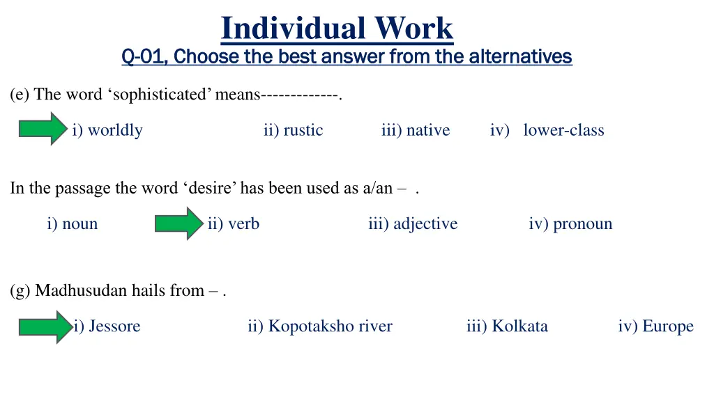 individual work 01 choose the best answer from