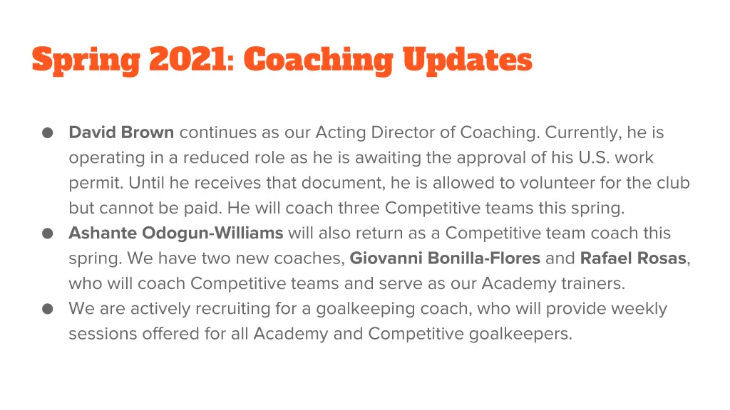 spring 2021 coaching updates