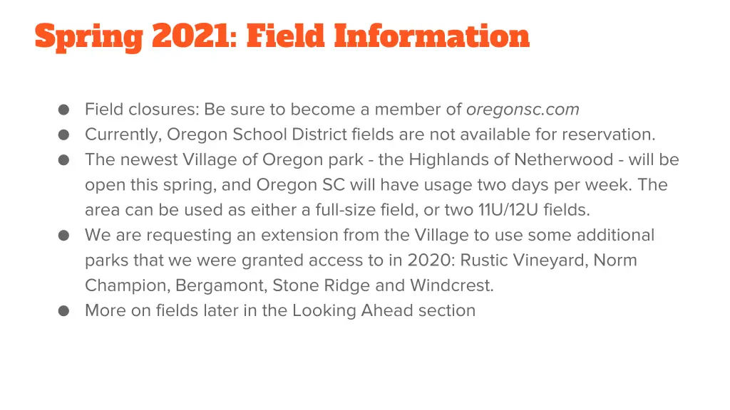 spring 2021 field information