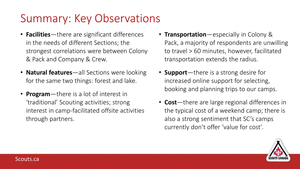 summary key observations