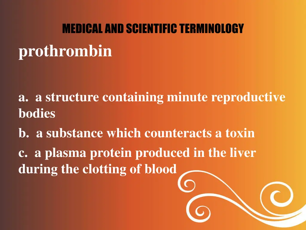 medical and scientific terminology prothrombin