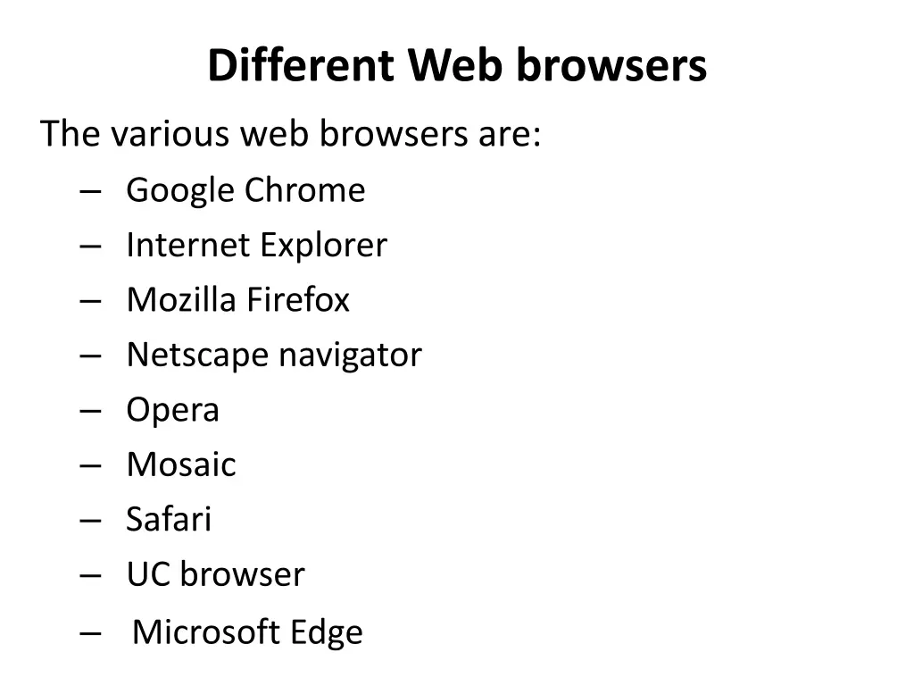 different web browsers