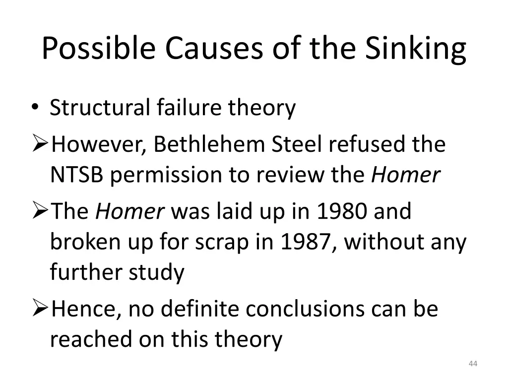 possible causes of the sinking 12