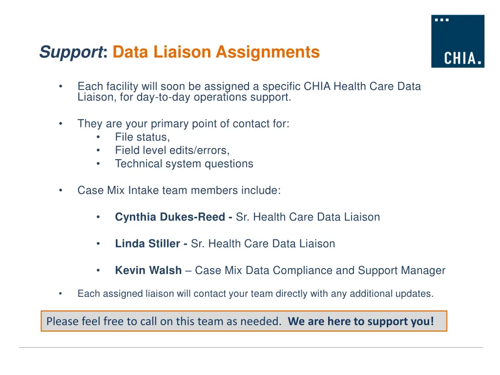 support data liaison assignments