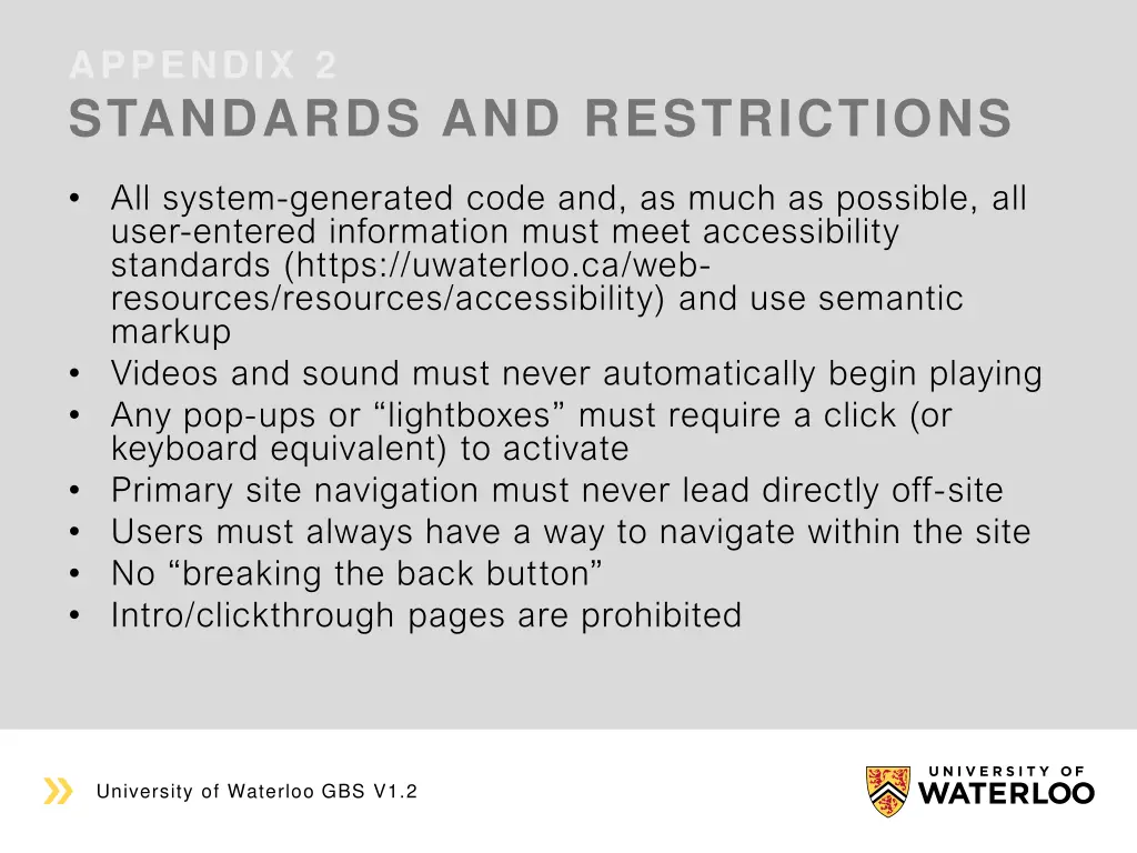 appendix 2 standards and restrictions