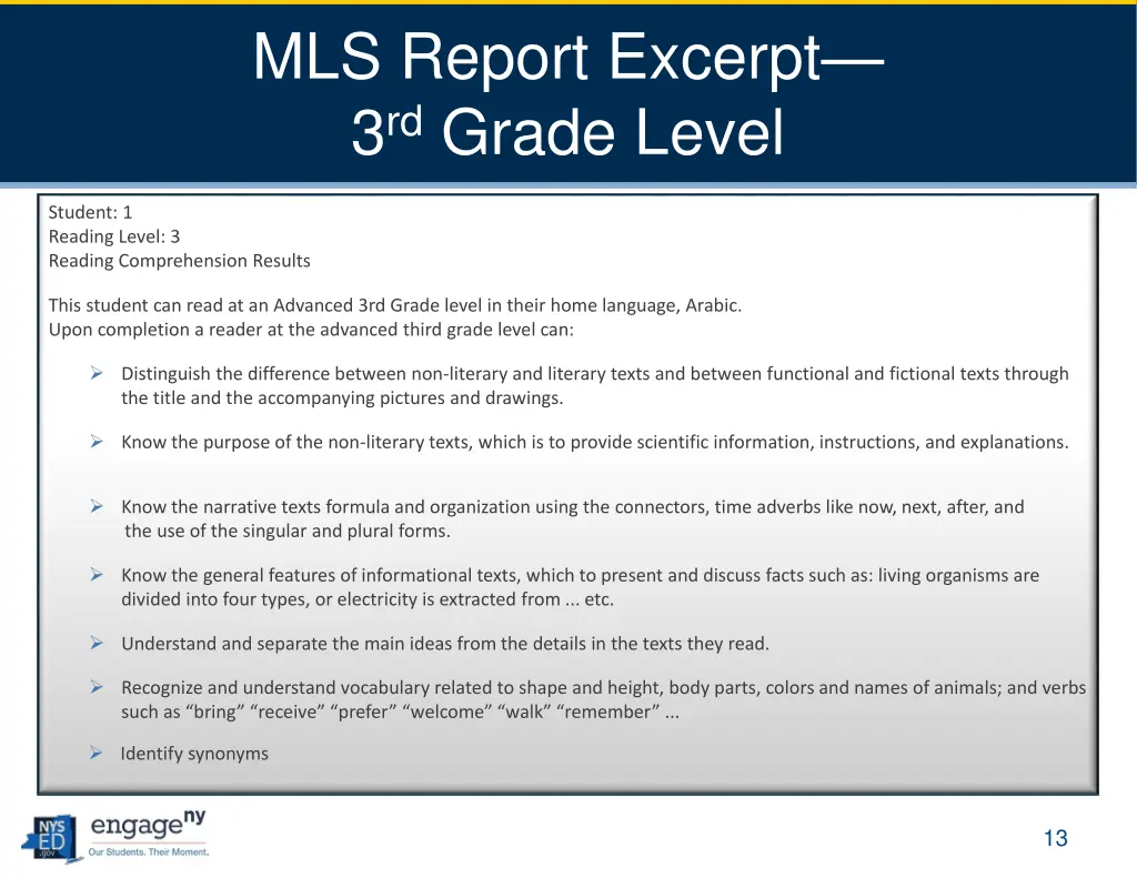 mls report excerpt 3 rd grade level