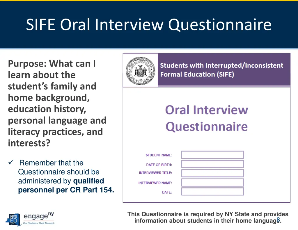 sife oral interview questionnaire