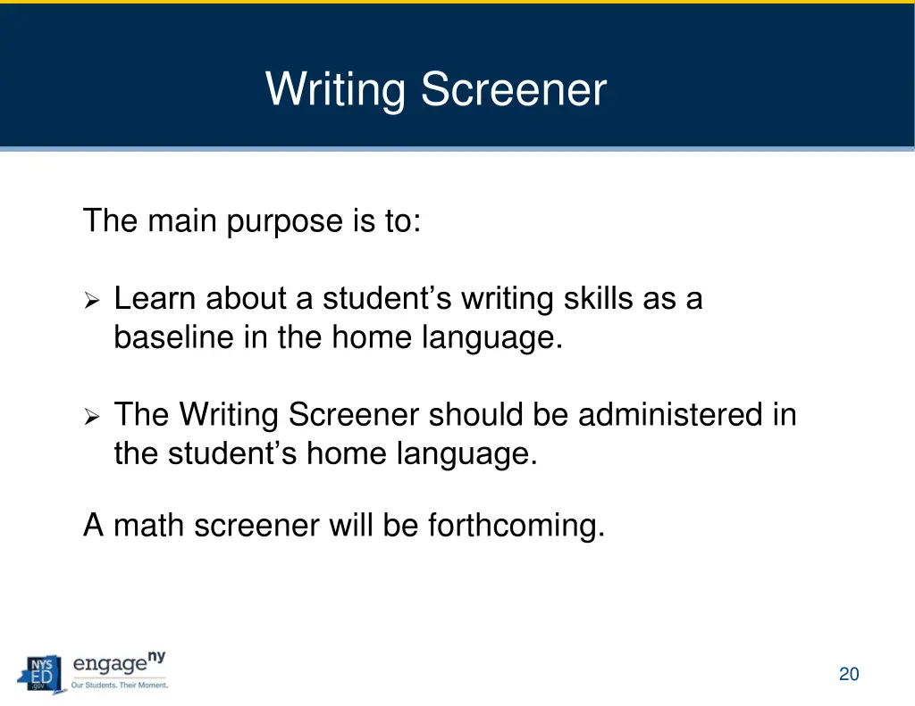 writing screener