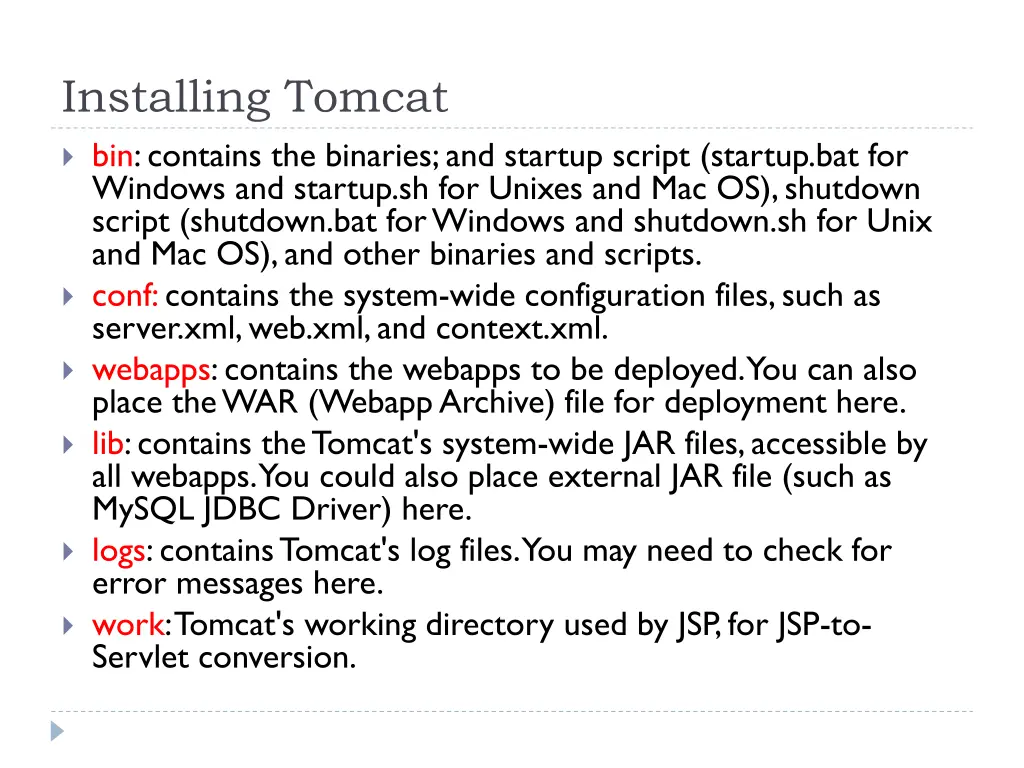 installing tomcat bin contains the binaries