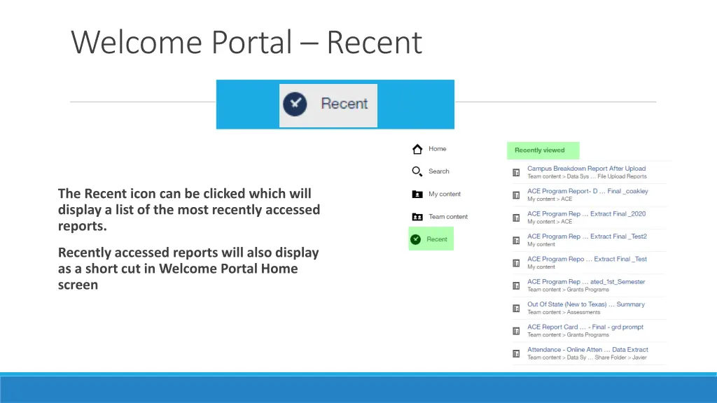 welcome portal recent