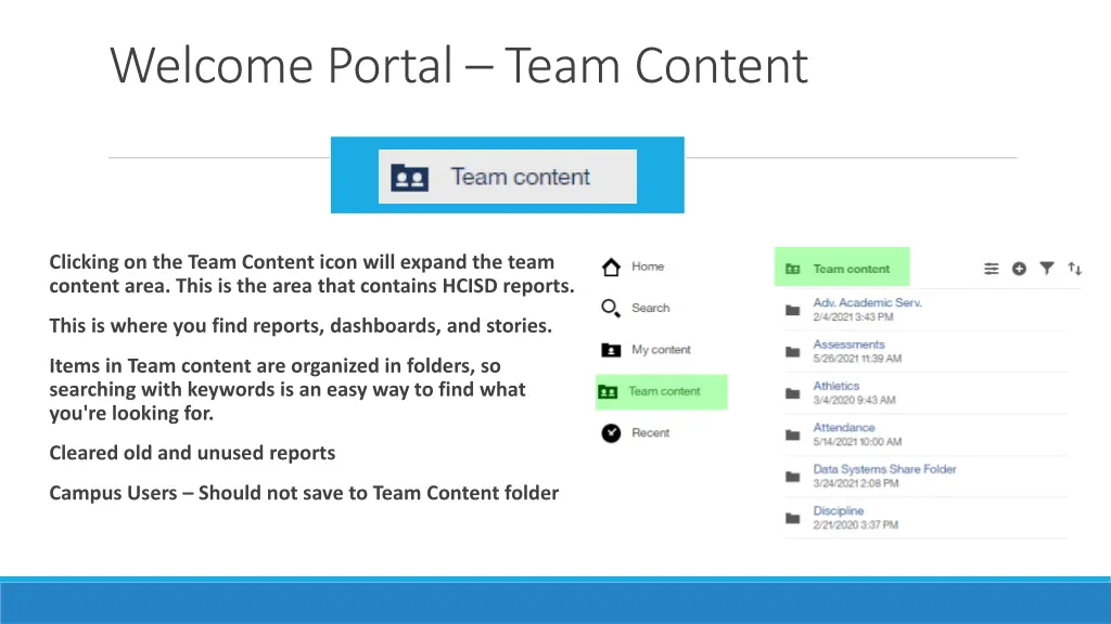 welcome portal team content