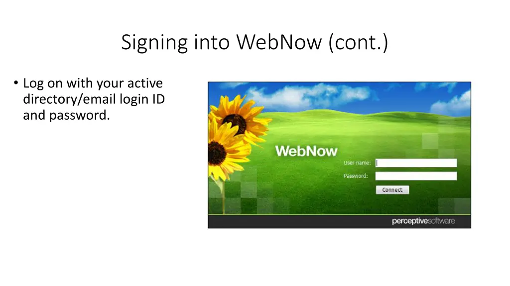 signing into webnow cont