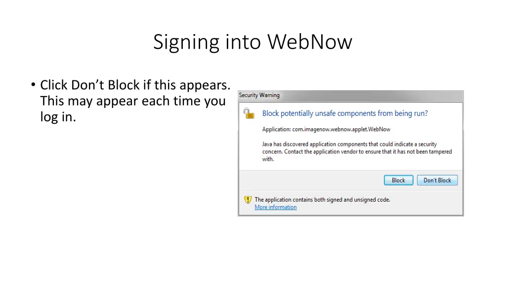 signing into webnow