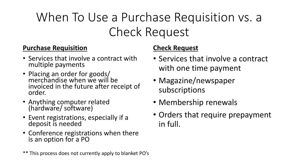 when to use a purchase requisition vs a check