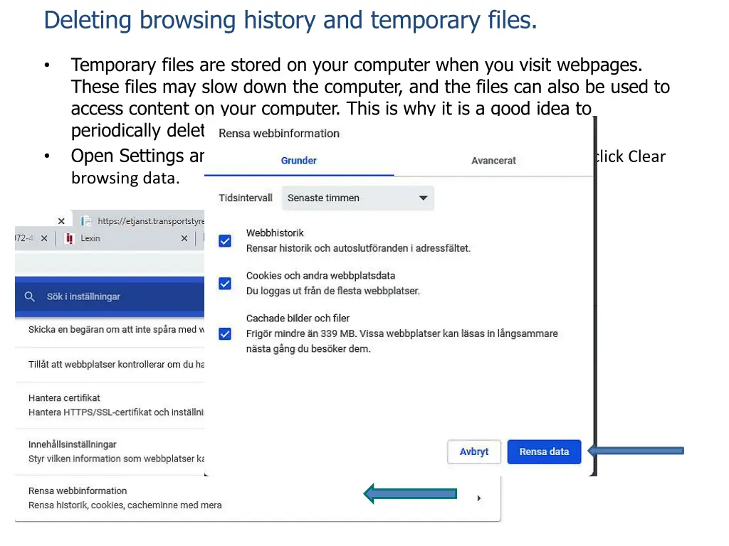 deleting browsing history and temporary files