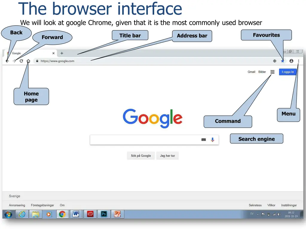 the browser interface we will look at google