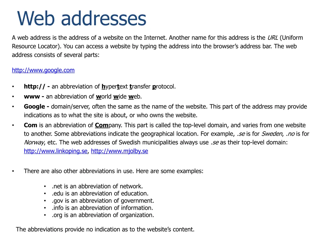 web addresses