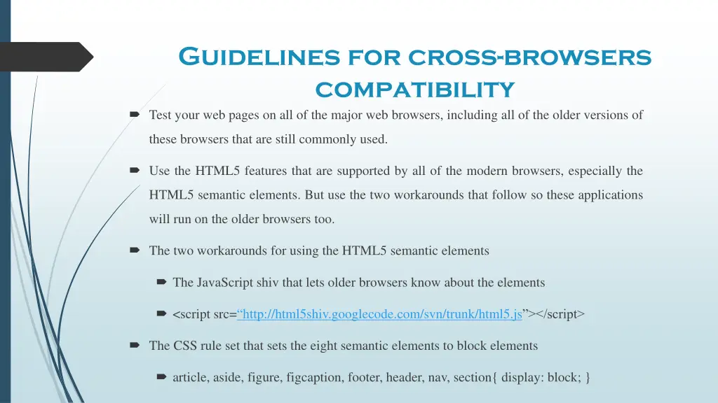 guidelines for cross browsers compatibility test