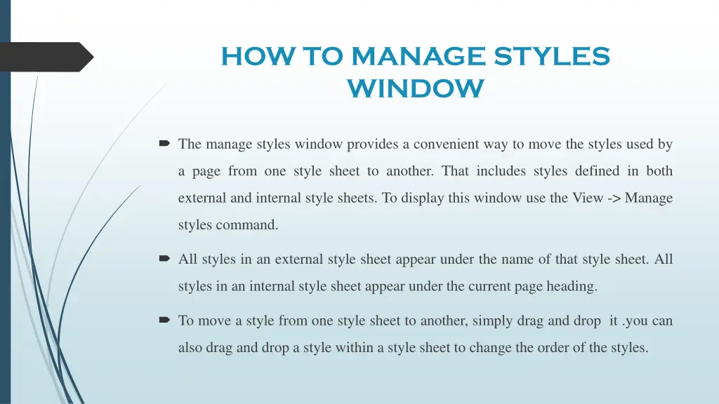 how to manage styles window