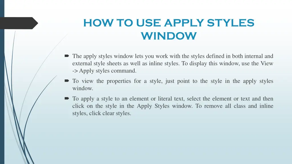 how to use apply styles window