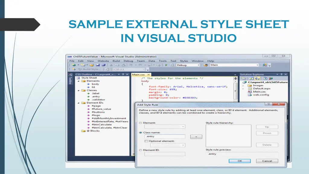 sample external style sheet in visual studio