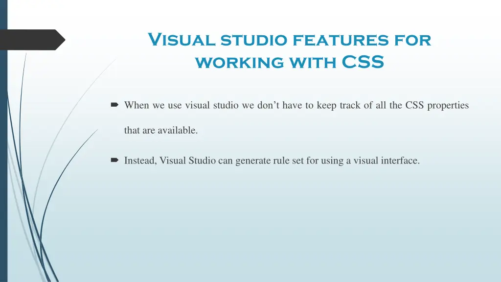 visual studio features for working with css