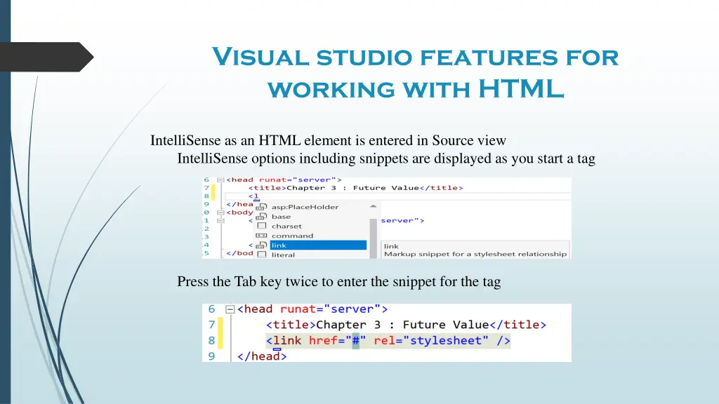 visual studio features for working with html