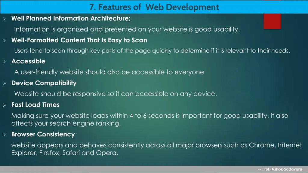 7 features of web development