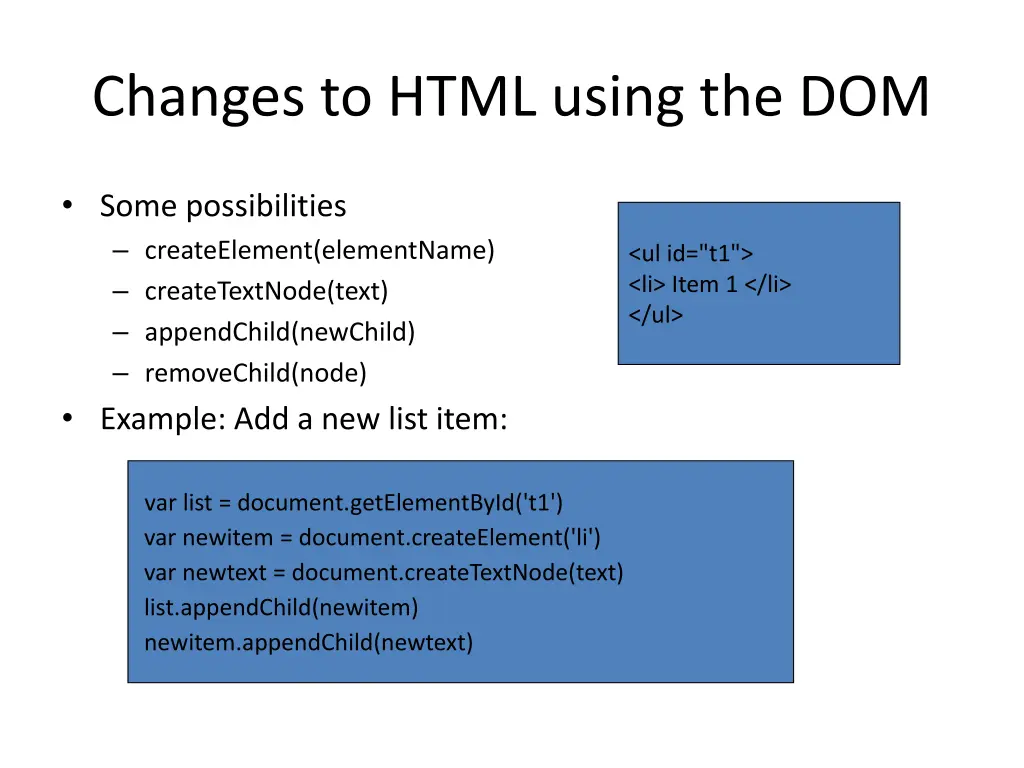 changes to html using the dom