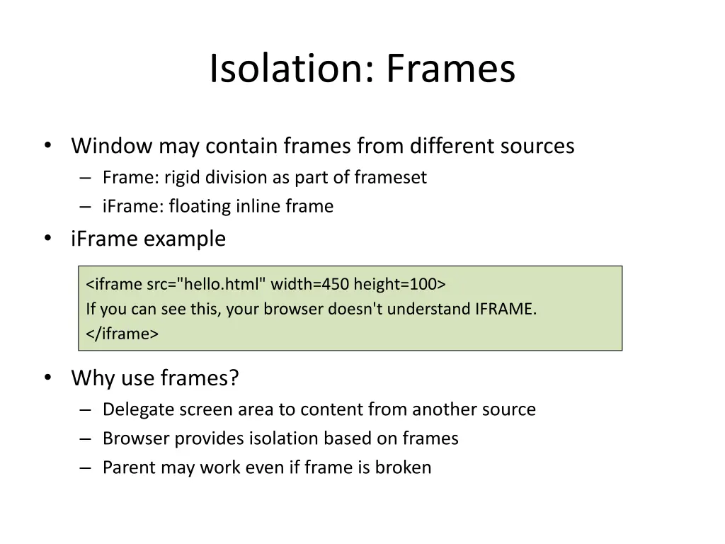 isolation frames