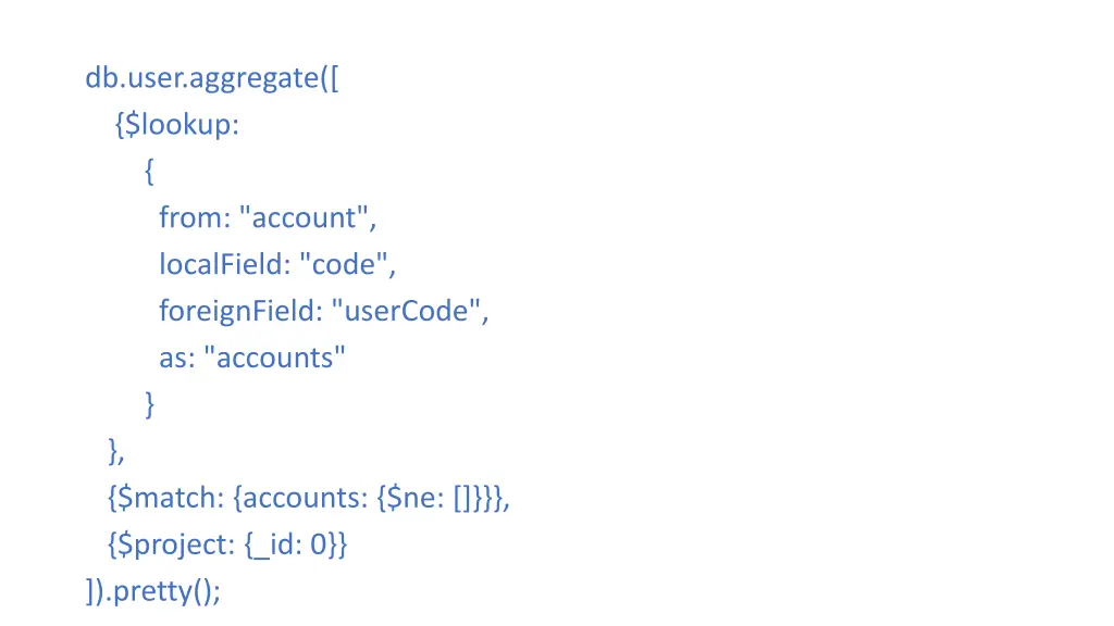 db user aggregate lookup from account localfield 1