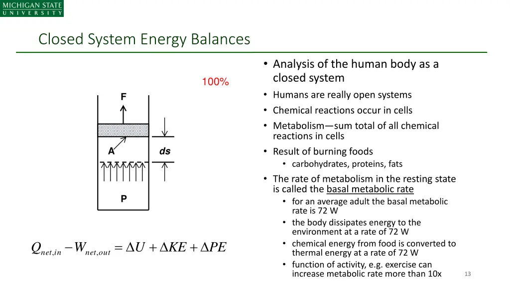 closed system energy balances