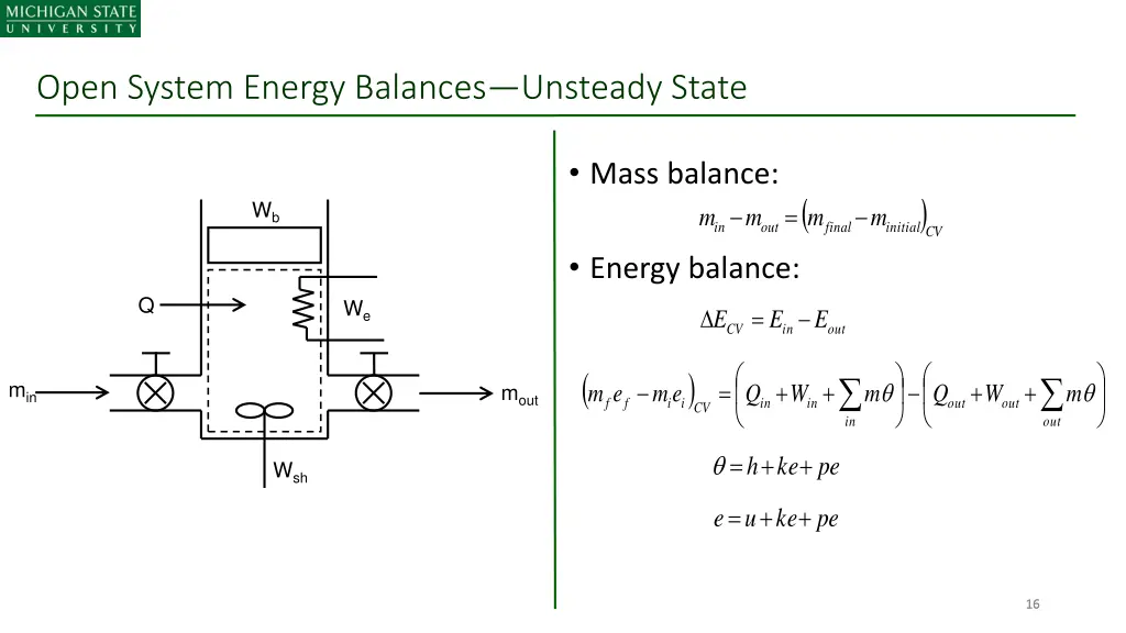 open system energy balances unsteady state