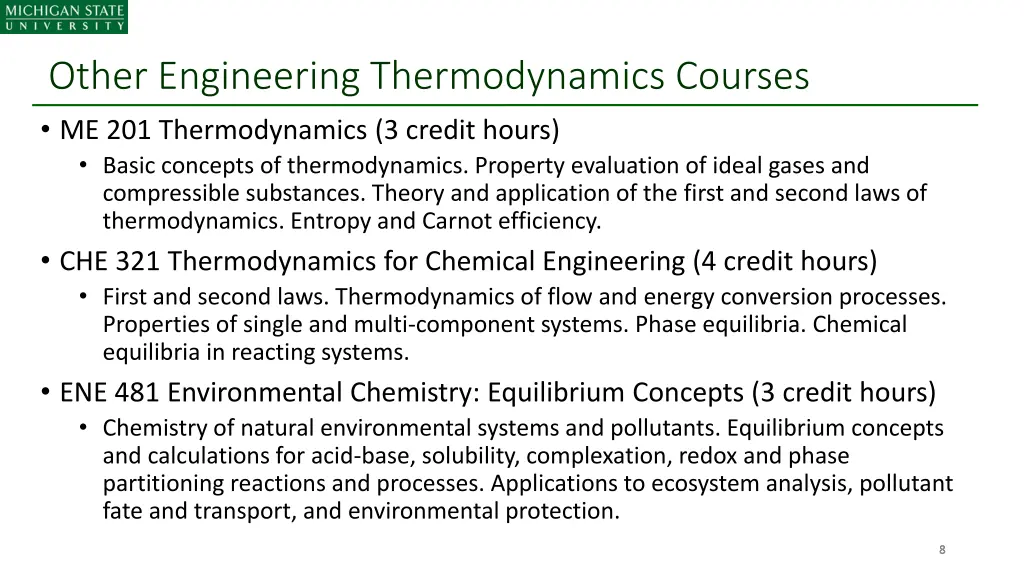 other engineering thermodynamics courses