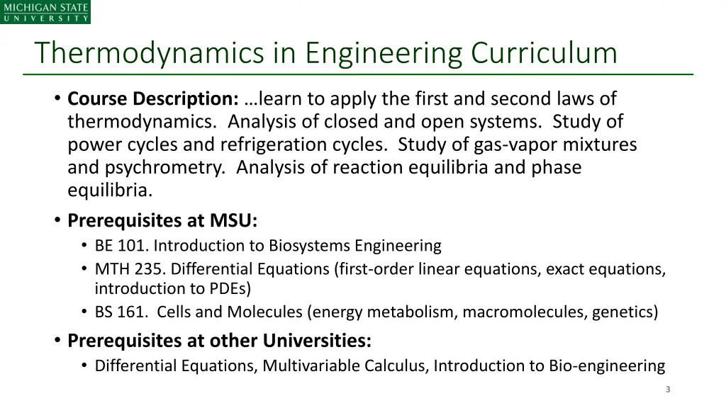 thermodynamics in engineering curriculum