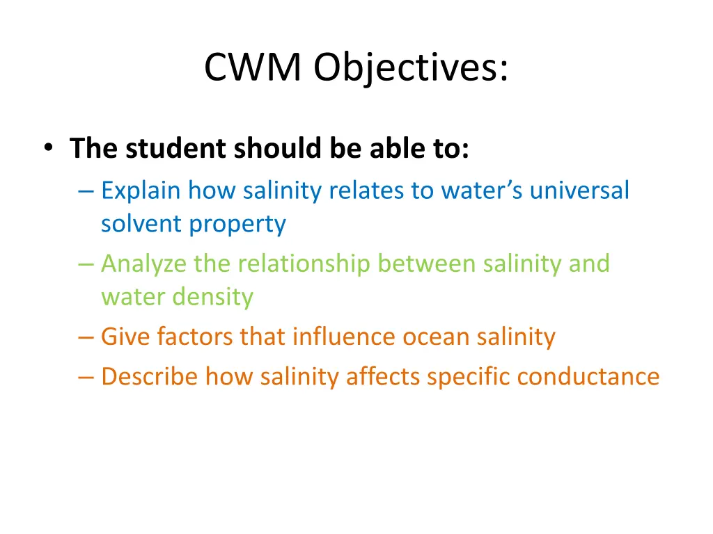 cwm objectives