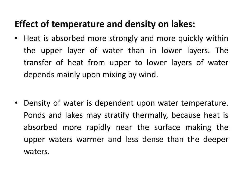 effect of temperature and density on lakes heat