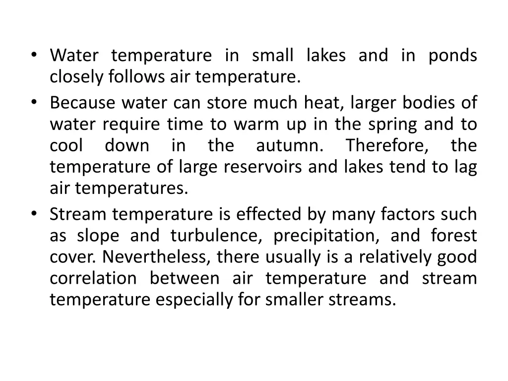 water temperature in small lakes and in ponds