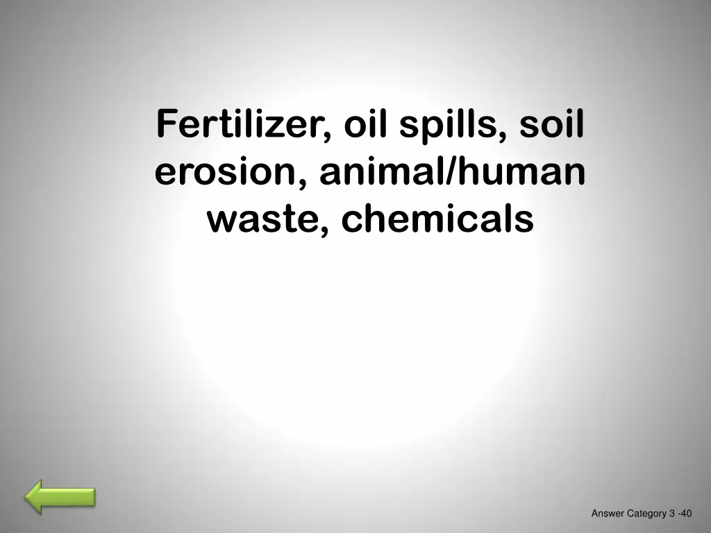 fertilizer oil spills soil erosion animal human