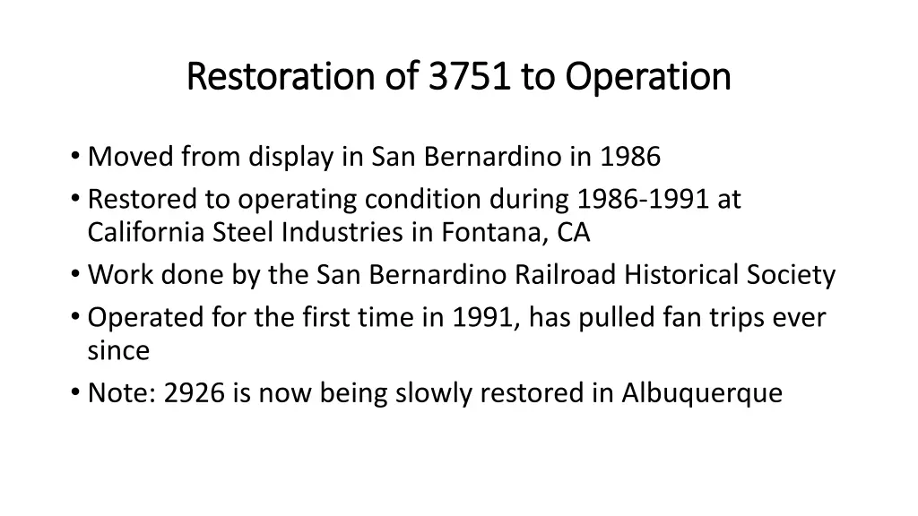 restoration of 3751 to operation restoration