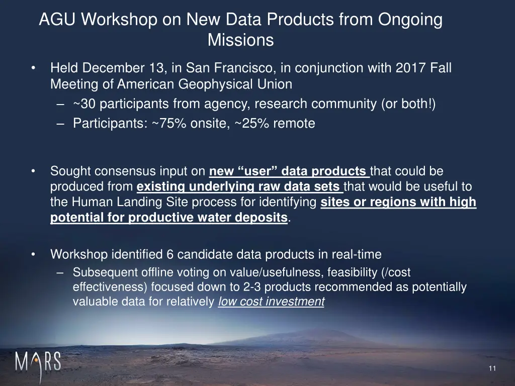 agu workshop on new data products from ongoing