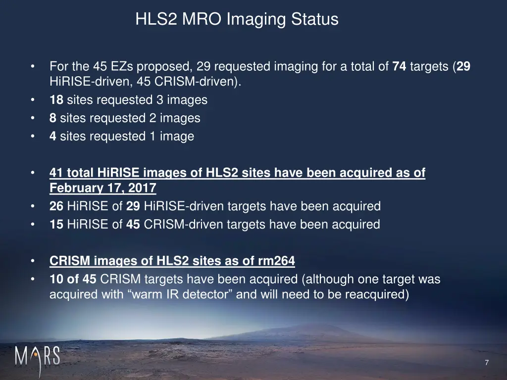 hls2 mro imaging status