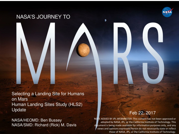 selecting a landing site for humans on mars human